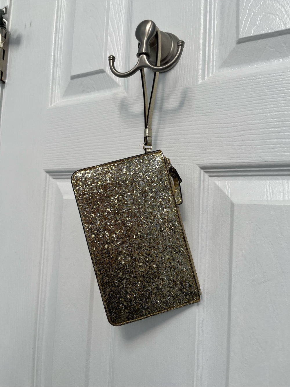 Kate Spade New York Storybook Lining Slim Gold Glitter Bug Party Wristlet Clutch